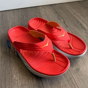 New Hoka One One Ora Recovery Flip Flop Fiesta Red Amber Yellow Men's Size 8 W10